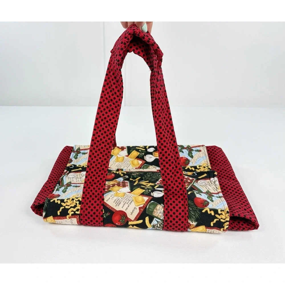 Handmade Insulated Casserole Carrier Tote Italian Pasta Print Red Polka Dot